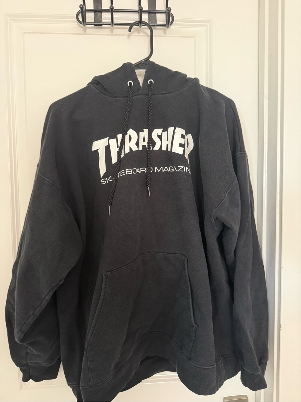 Thrasher Black Hoodie with White Logo - Men's Pullover
